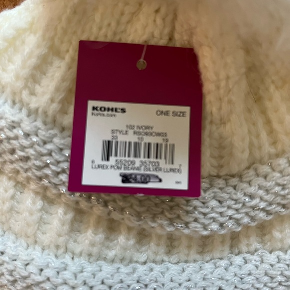 Kohl's Cream Knit Beanie with Silver Details - Picture 3 of 4